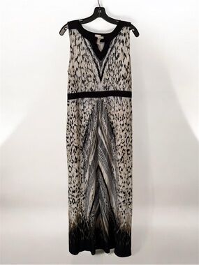 Chico's Black-Trim Animal Print Maxi Dress Sz 2 14 L XL 12 Empire Waist